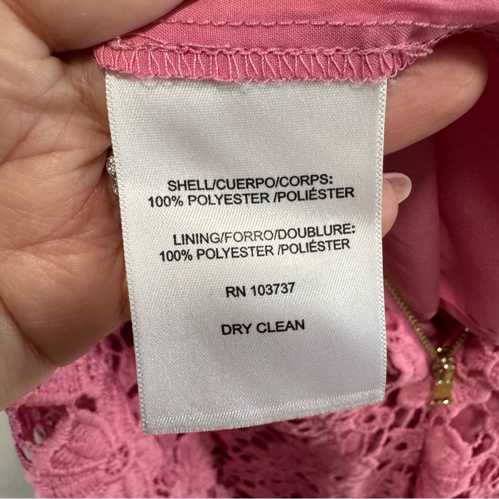 Donna Morgan Pink Lace Midi Dress size 6 Lace Overlay A-Line‎ Spaghetti Straps - Picture 9 of 11